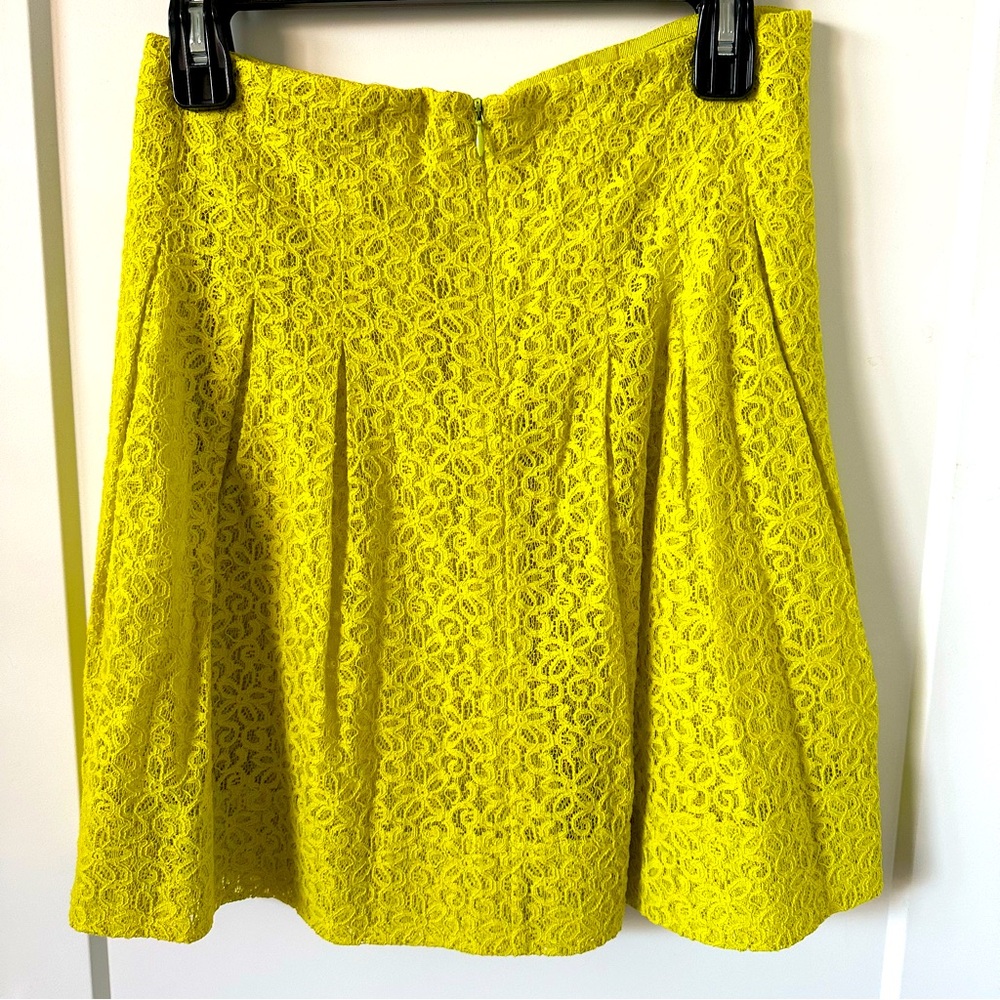 ANTHROPOLOGIE Tart Citron Skirt Neon Yellow Floral Lace A-Line Petite NEW - Picture 3 of 6